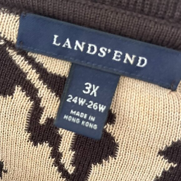 Lands' End Woman's Brown Floral Print Plus-Size Cotton Long line Sweater Sz 3x - Picture 4 of 9